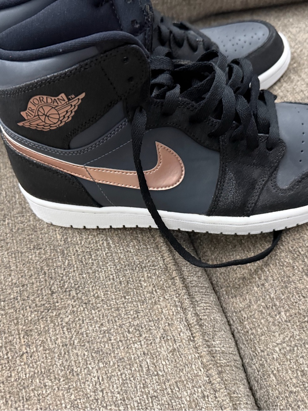 Jordan Womens High-Top Sneakers in Black and Rose Gold